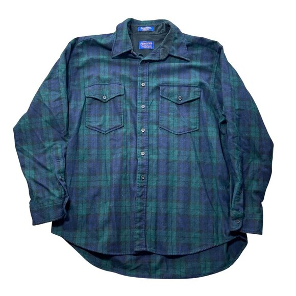 Pendleton Men's XL Outdoorsman 100% Pure Wool Blue/Green Long Sleeve Shirt - Picture 1 of 7